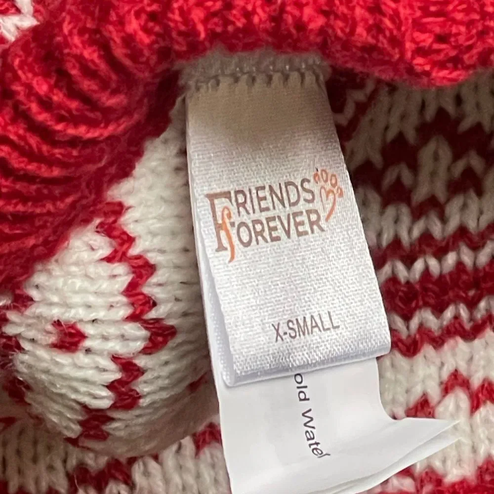 Friends Forever Knit Pet Holiday Red & White Ugly Sweater with Poms XS NWT
